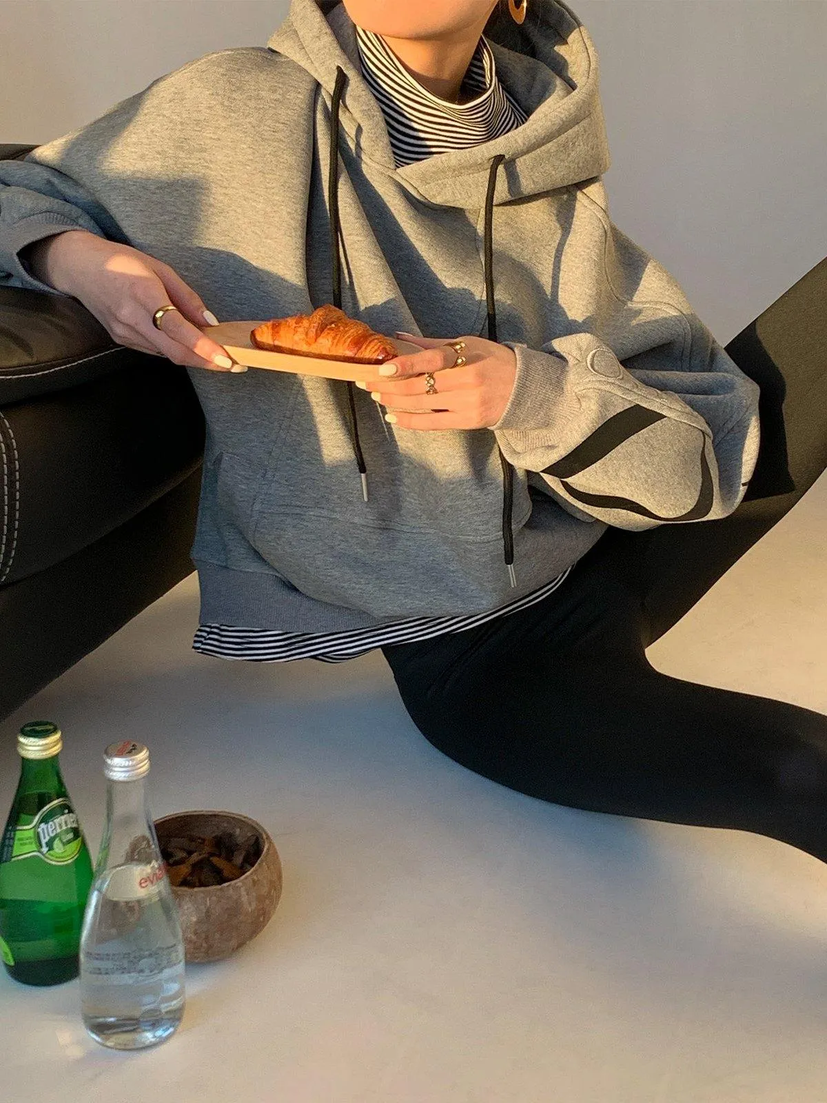 Letter Logo Loose Hoodie - Grey