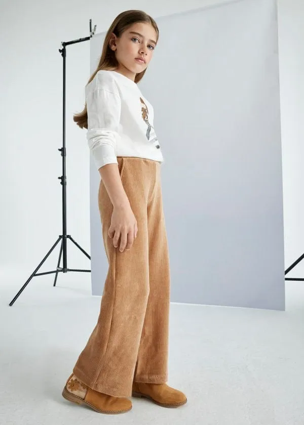 Mayoral Flared Corduroy Knit Pants for Girls in Cinnamon