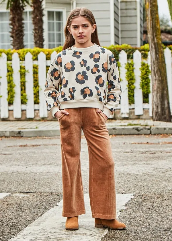 Mayoral Flared Corduroy Knit Pants for Girls in Cinnamon