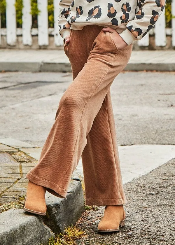 Mayoral Flared Corduroy Knit Pants for Girls in Cinnamon