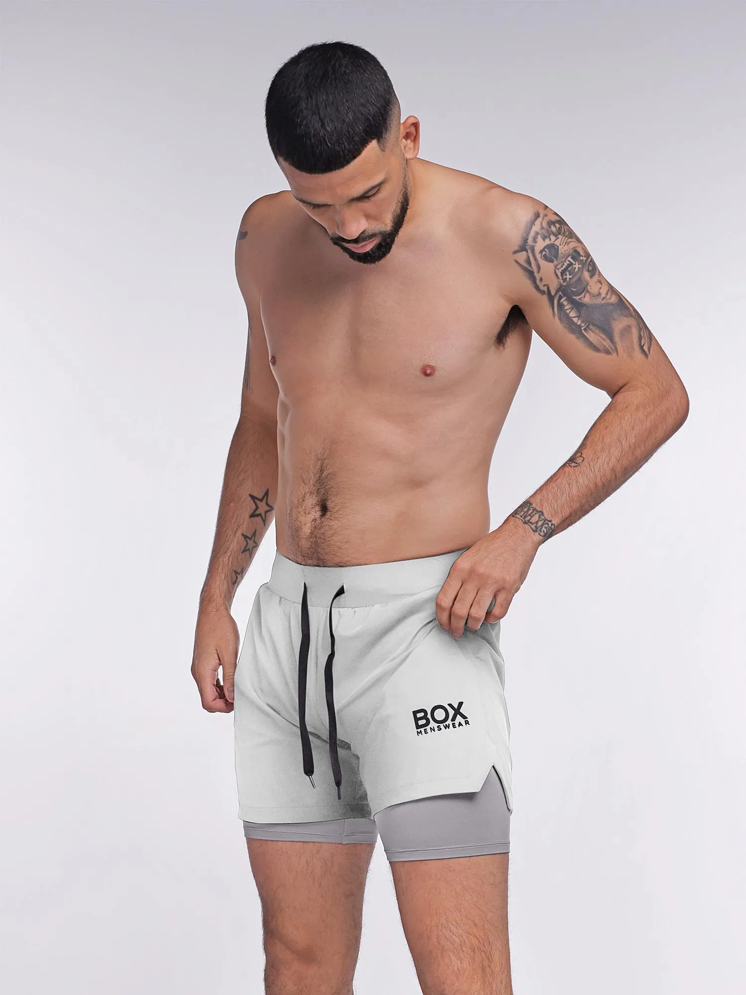 Mens Double Layer Sports Shorts - White