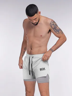 Mens Double Layer Sports Shorts - White