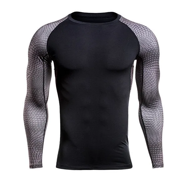 Mens Gym Contrast Color Printing Fitness Tight T-shirt Breathable Training Tops