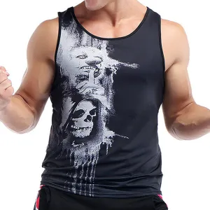 Mens Quick-drying Breathable Skeleton Printed Singlet Fitness Training Sport Tank Tops