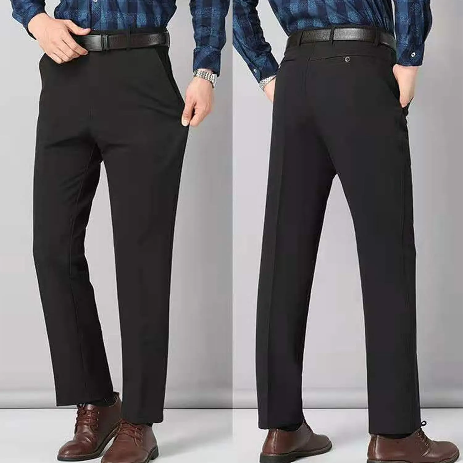 Mens Slim Fit Dress Pants Trendy Flat Front Straight Dress Pants Classic Lightweight Casual Solid Suit Trousers
