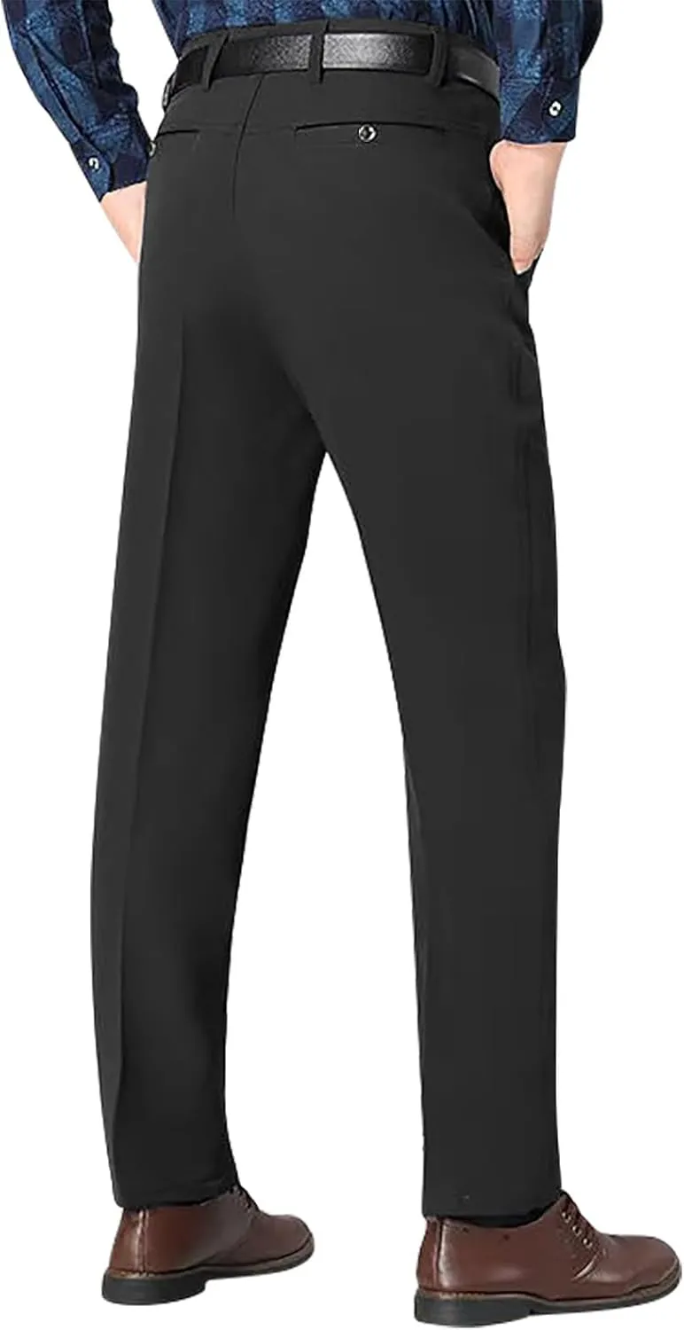 Mens Slim Fit Dress Pants Trendy Flat Front Straight Dress Pants Classic Lightweight Casual Solid Suit Trousers