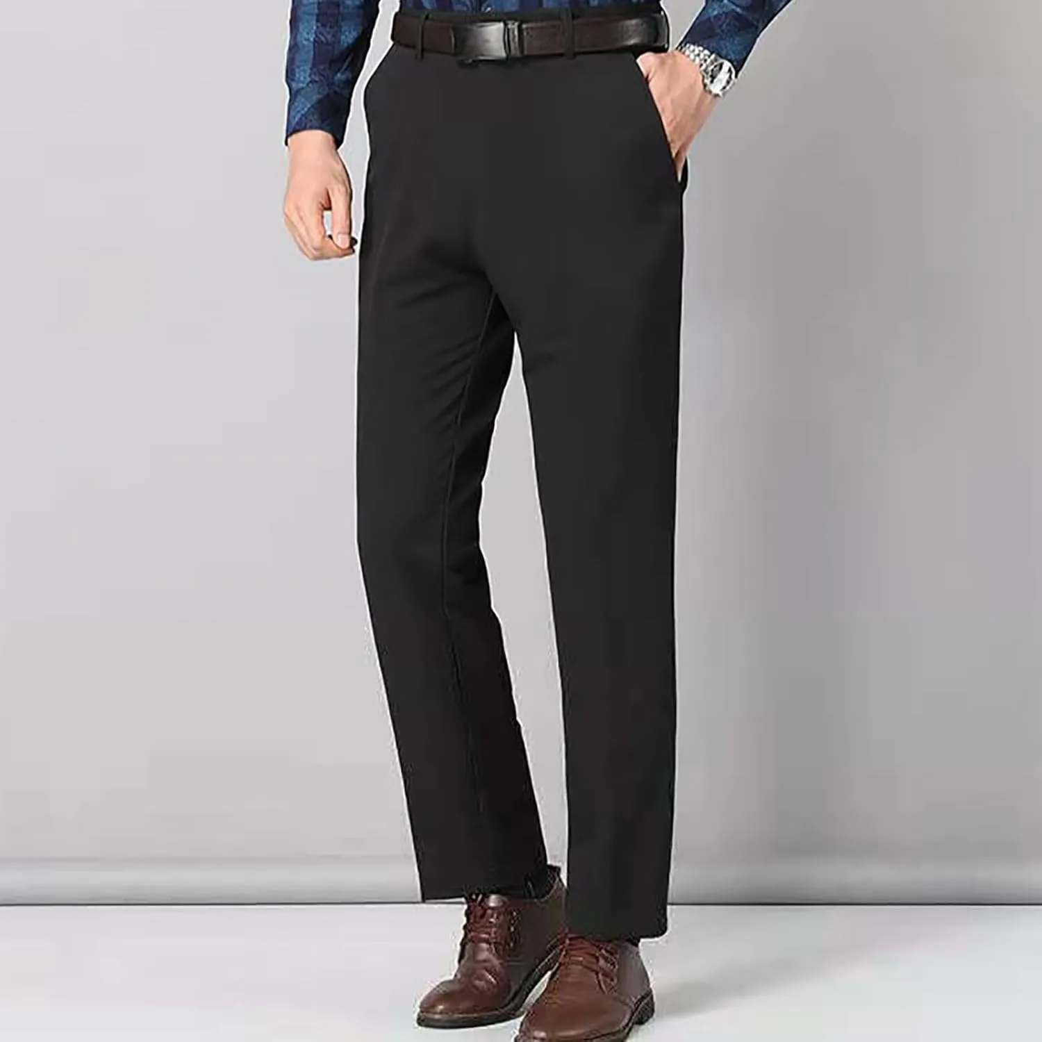 Mens Slim Fit Dress Pants Trendy Flat Front Straight Dress Pants Classic Lightweight Casual Solid Suit Trousers