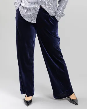 Navy Blue Velvet Wide Leg Pant
