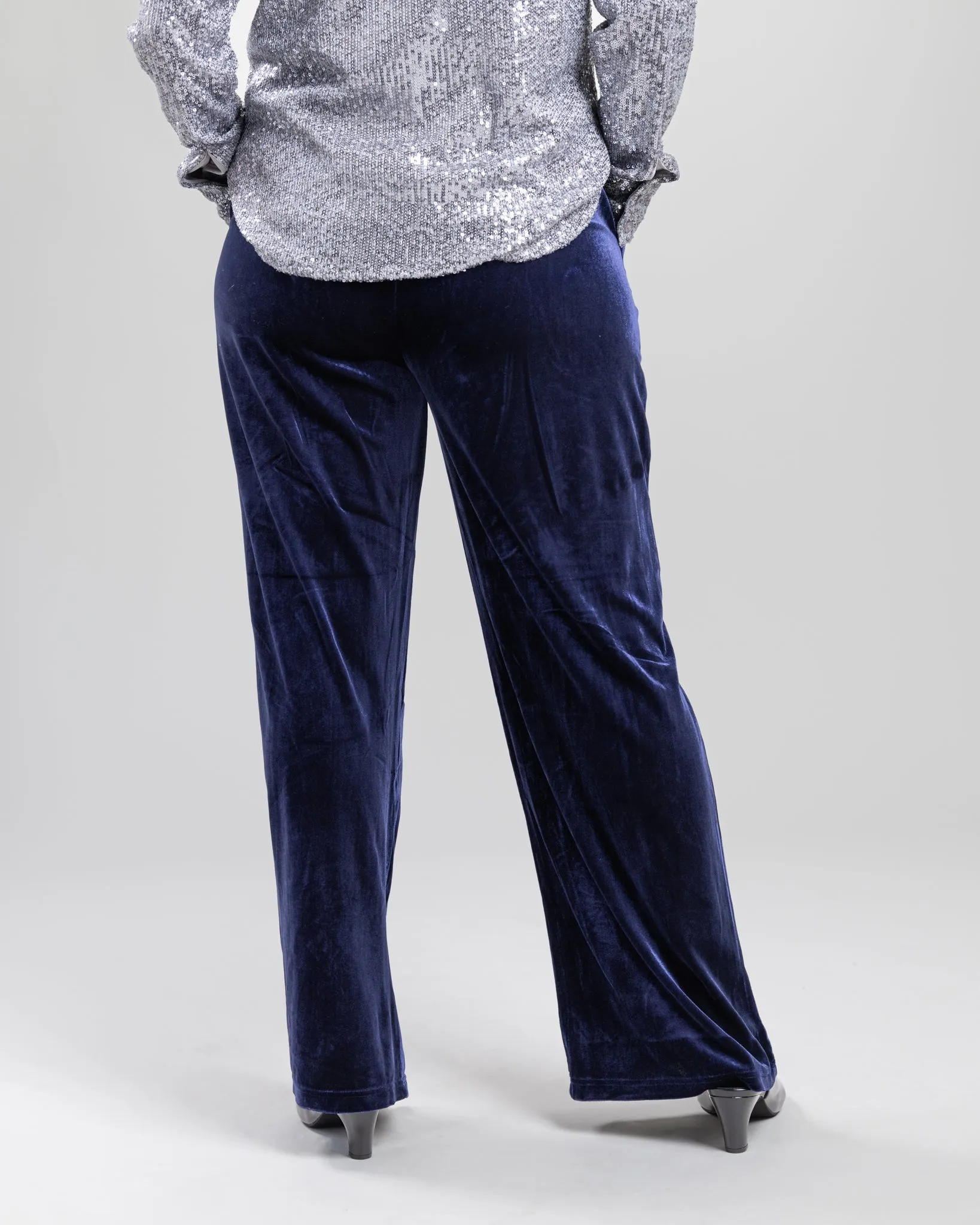 Navy Blue Velvet Wide Leg Pant