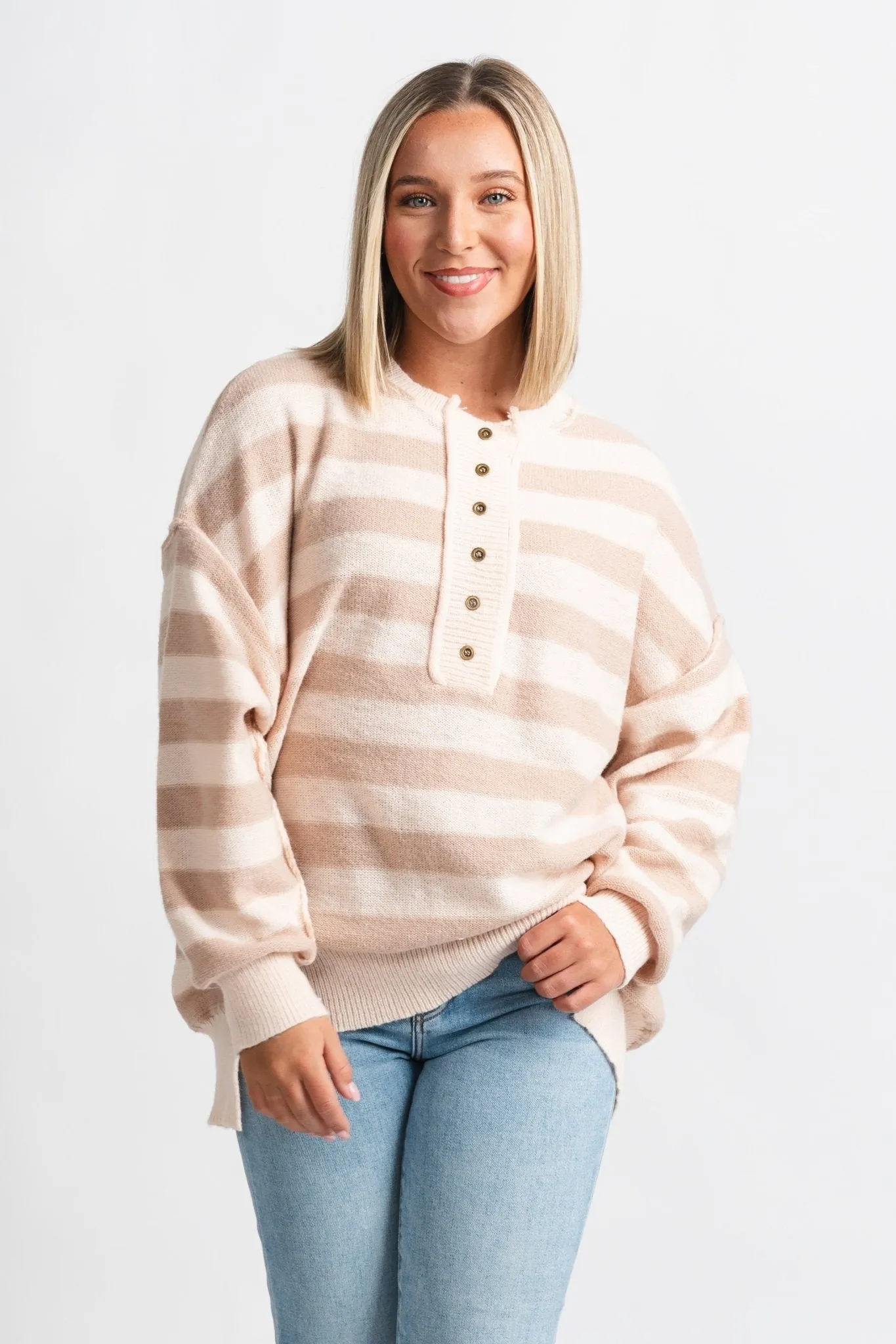 Oversized striped sweater natural/taupe