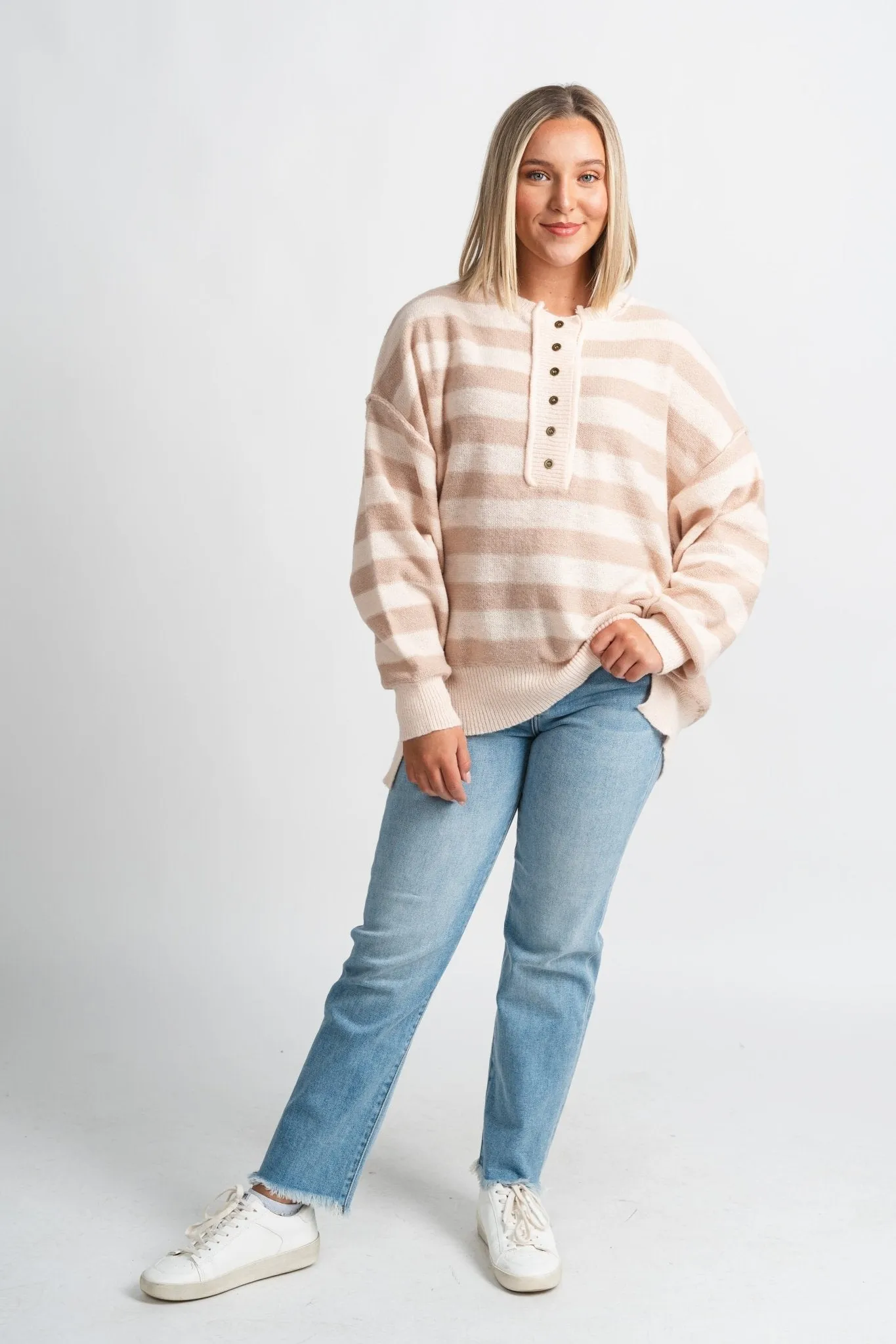 Oversized striped sweater natural/taupe