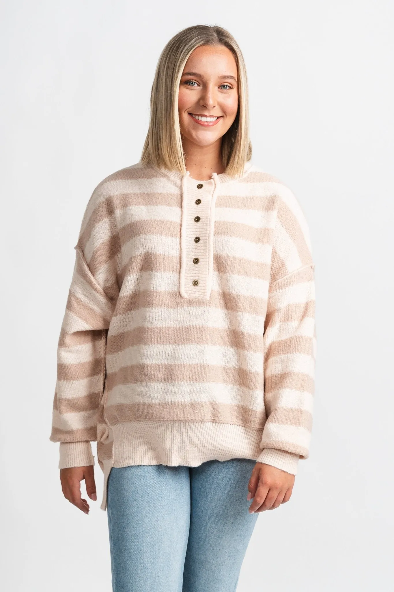 Oversized striped sweater natural/taupe