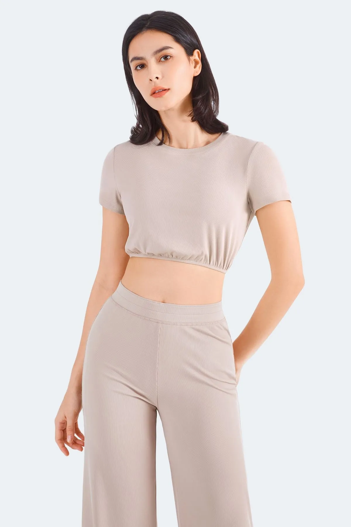 Ribbed Short Sleeve Tops UPF50 