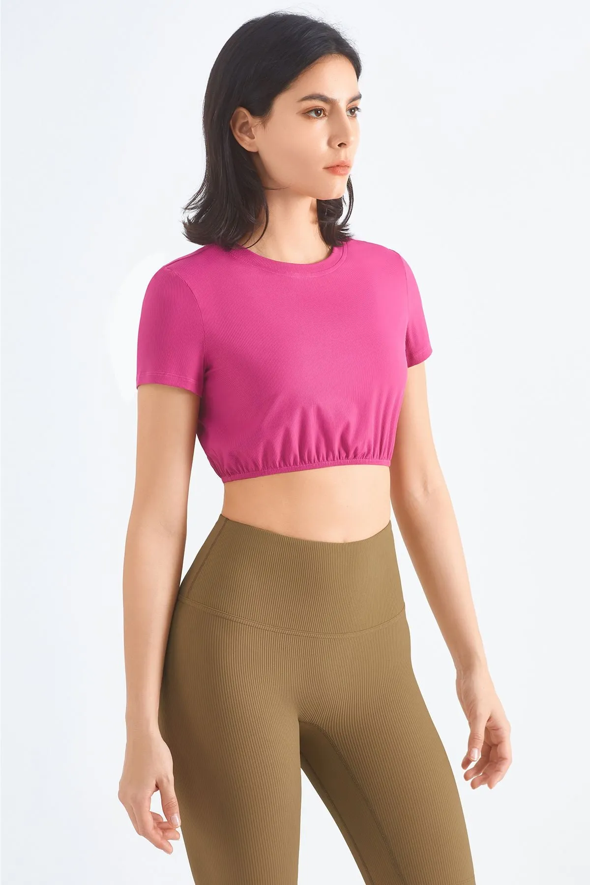 Ribbed Short Sleeve Tops UPF50 