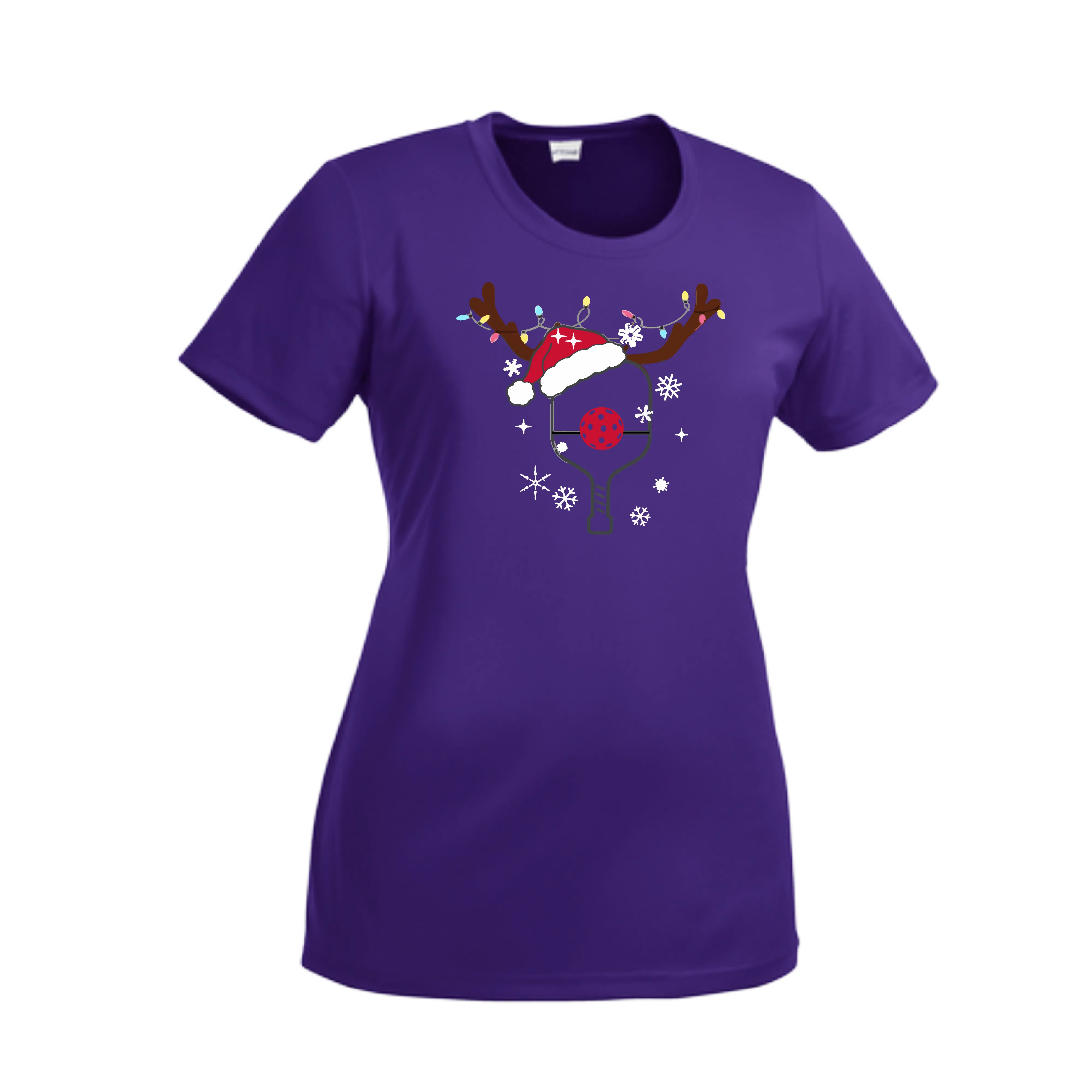Rudolph The Pickling Reindeer Paddle | Women’s Short Sleeve Crewneck Pickleball Shirts | 100% Polyester