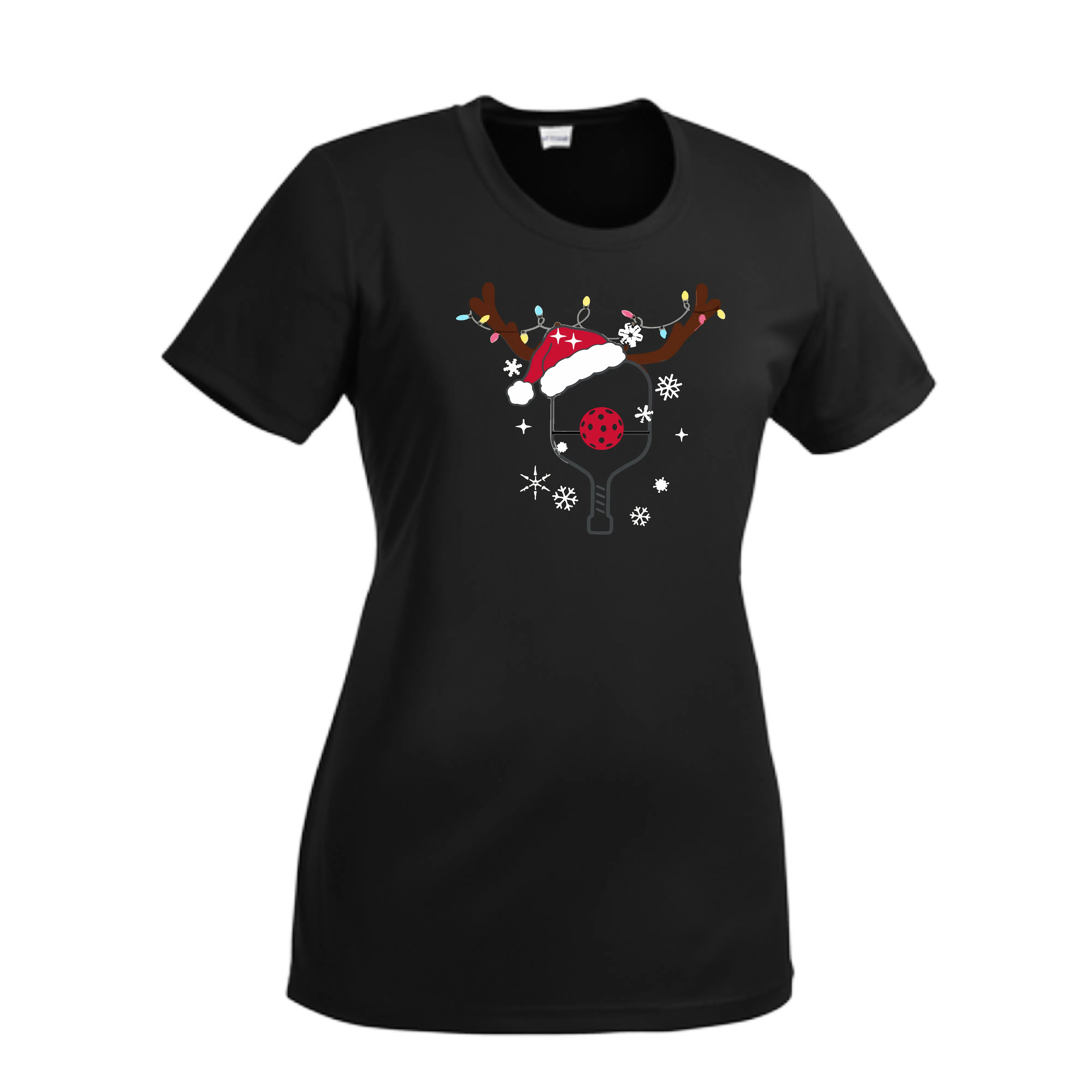 Rudolph The Pickling Reindeer Paddle | Women’s Short Sleeve Crewneck Pickleball Shirts | 100% Polyester
