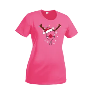 Rudolph The Pickling Reindeer Paddle | Women’s Short Sleeve Crewneck Pickleball Shirts | 100% Polyester