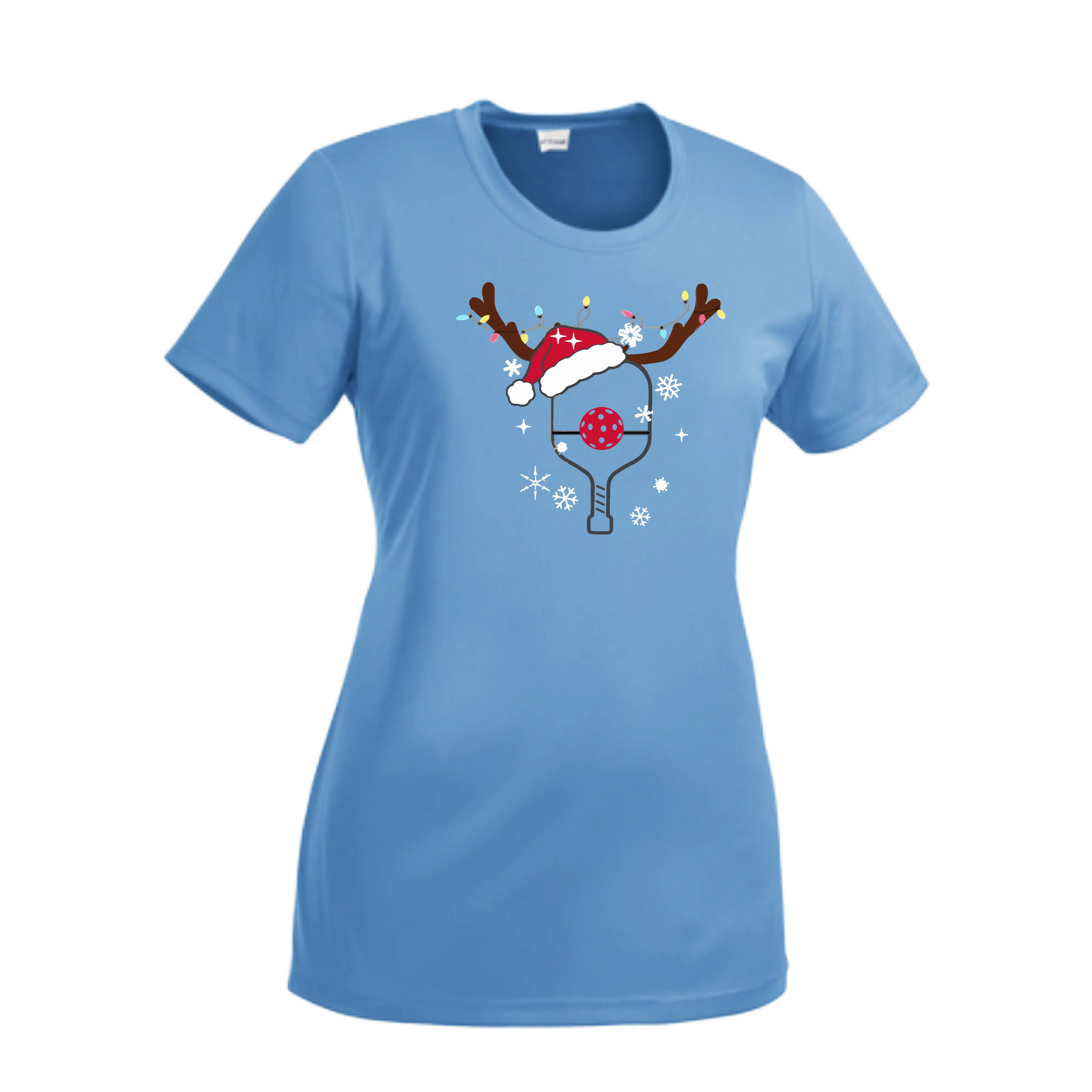 Rudolph The Pickling Reindeer Paddle | Women’s Short Sleeve Crewneck Pickleball Shirts | 100% Polyester