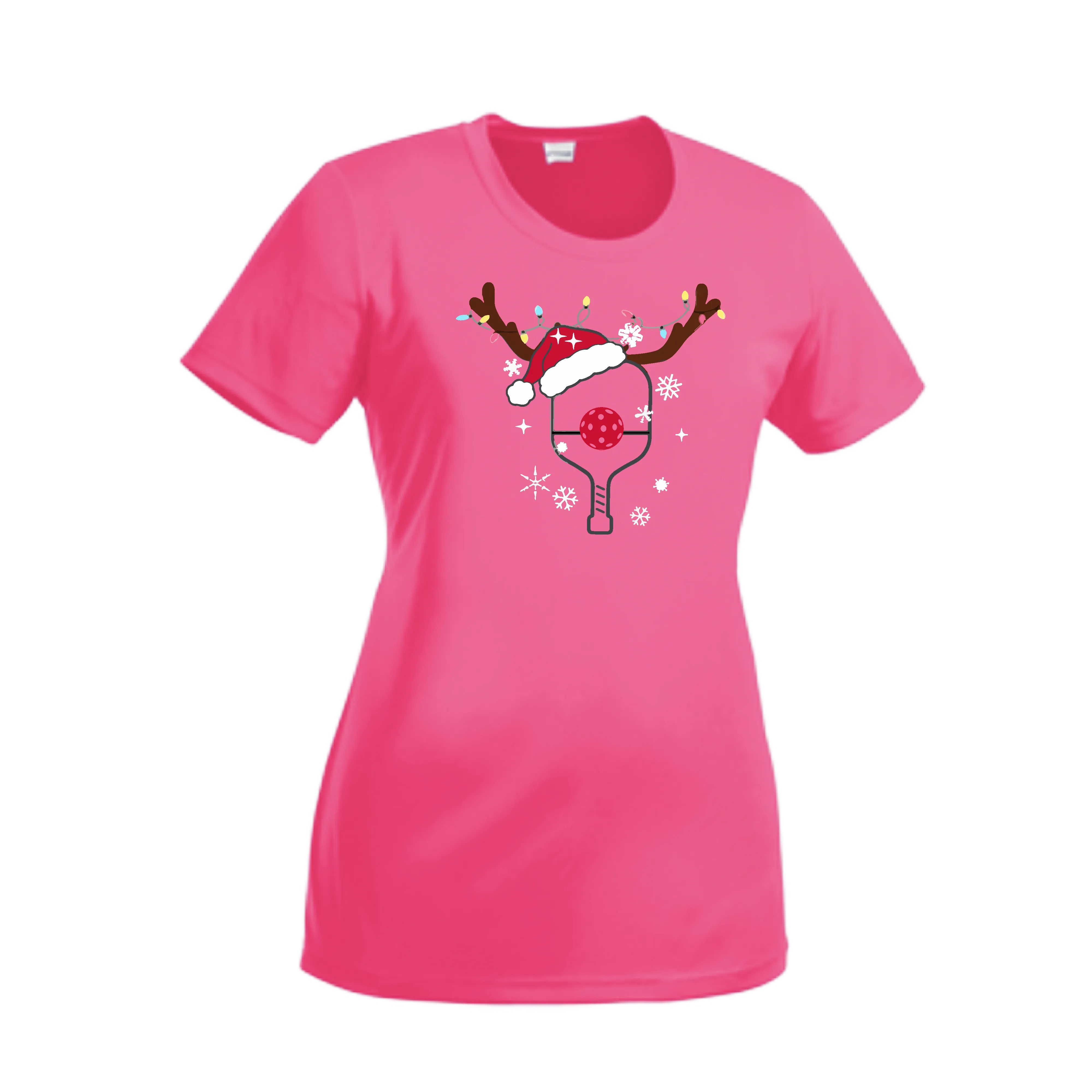 Rudolph The Pickling Reindeer Paddle | Women’s Short Sleeve Crewneck Pickleball Shirts | 100% Polyester