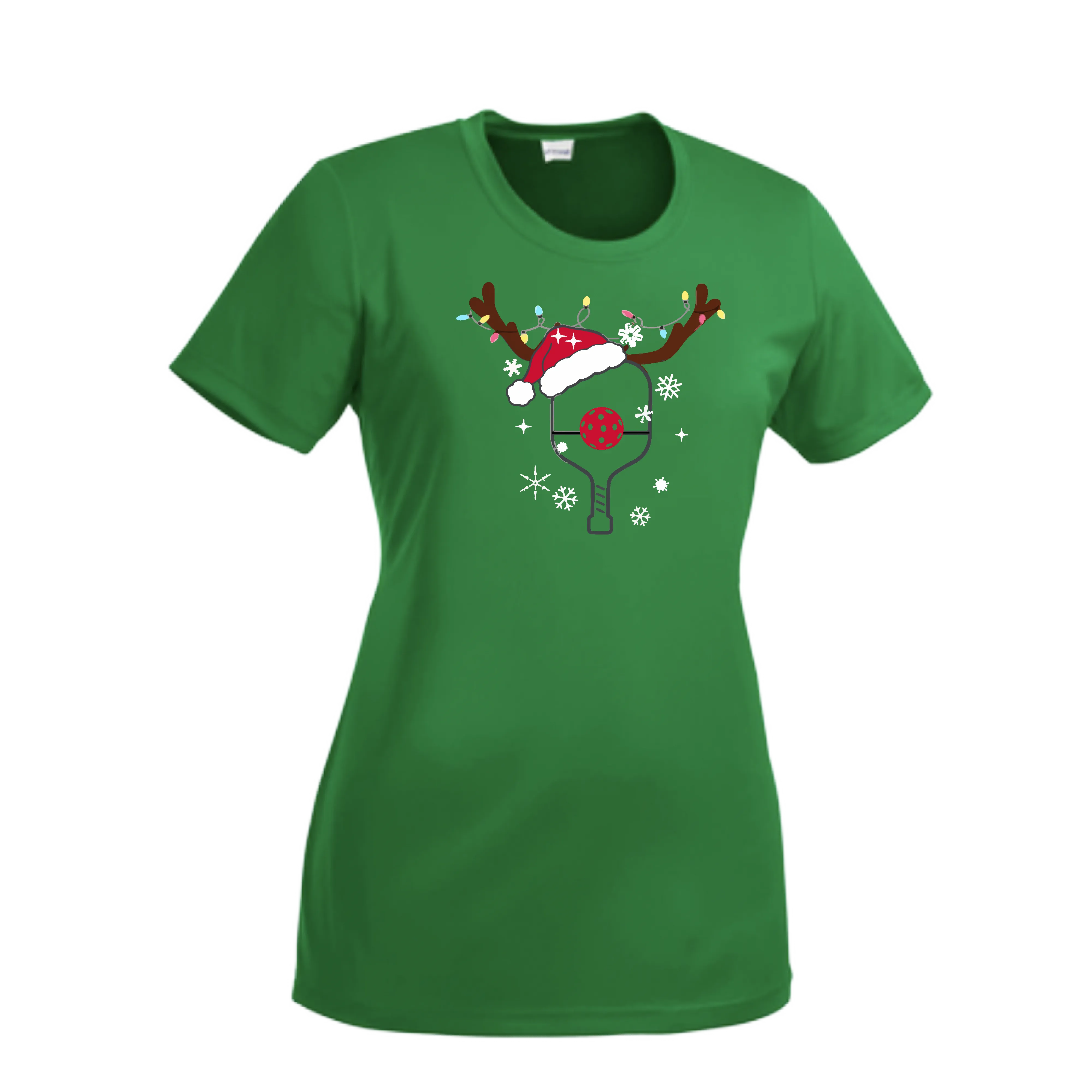 Rudolph The Pickling Reindeer Paddle | Women’s Short Sleeve Crewneck Pickleball Shirts | 100% Polyester
