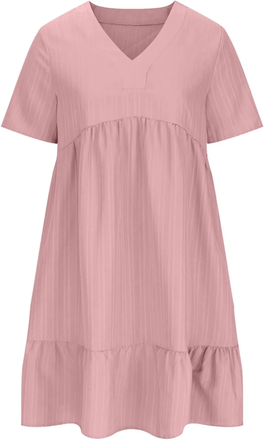 Sundresses for Women 2025 Short Sleeve Elegant Mini Dress Pleated Summer Casual Dresses Flowy V Neck Beach Dress