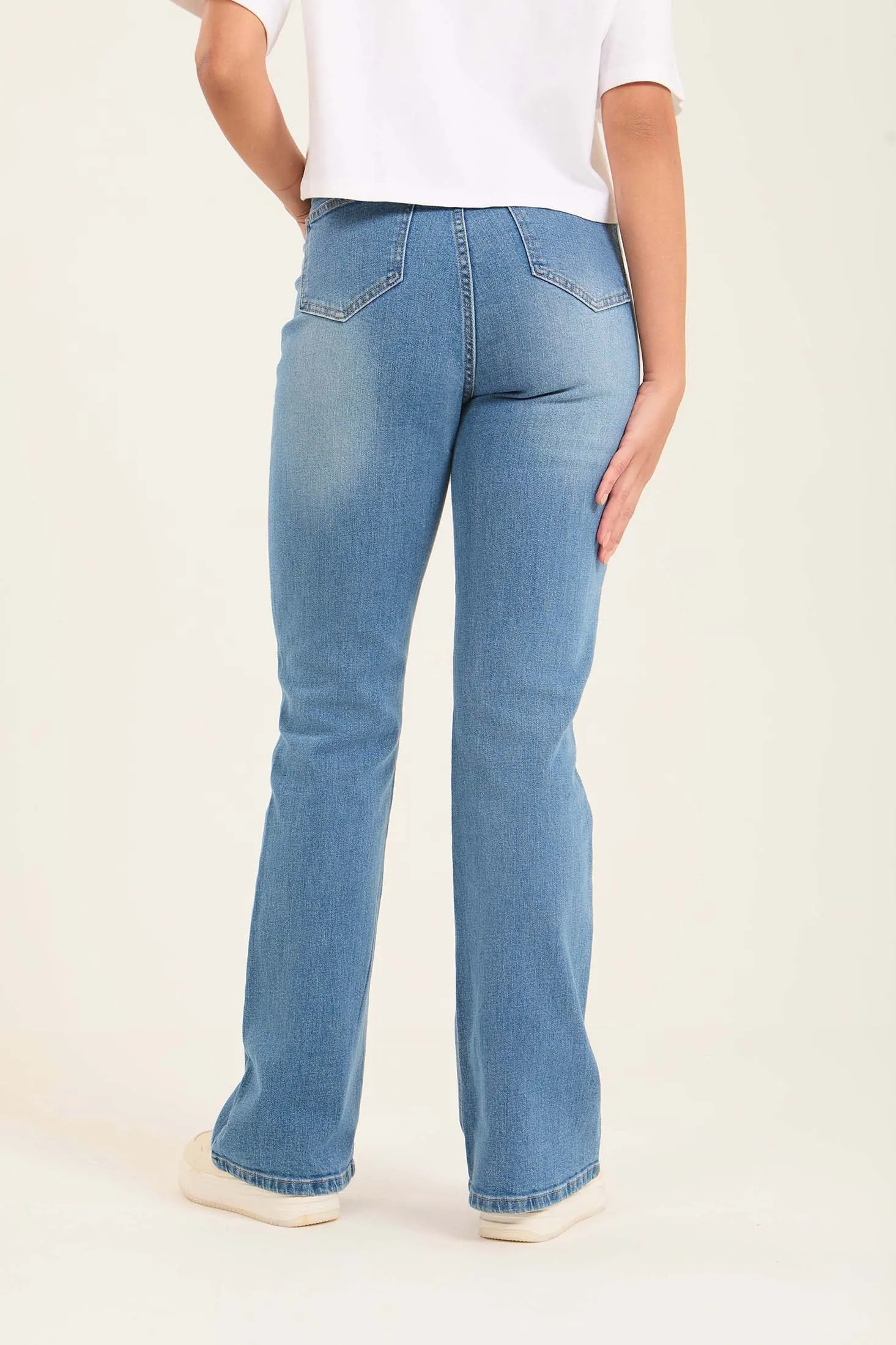 Women Denim Flared Pants Cotton Light Wash