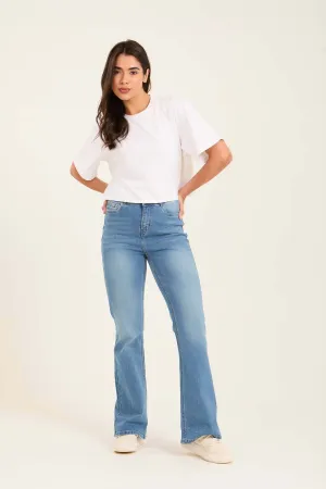Women Denim Flared Pants Cotton Light Wash