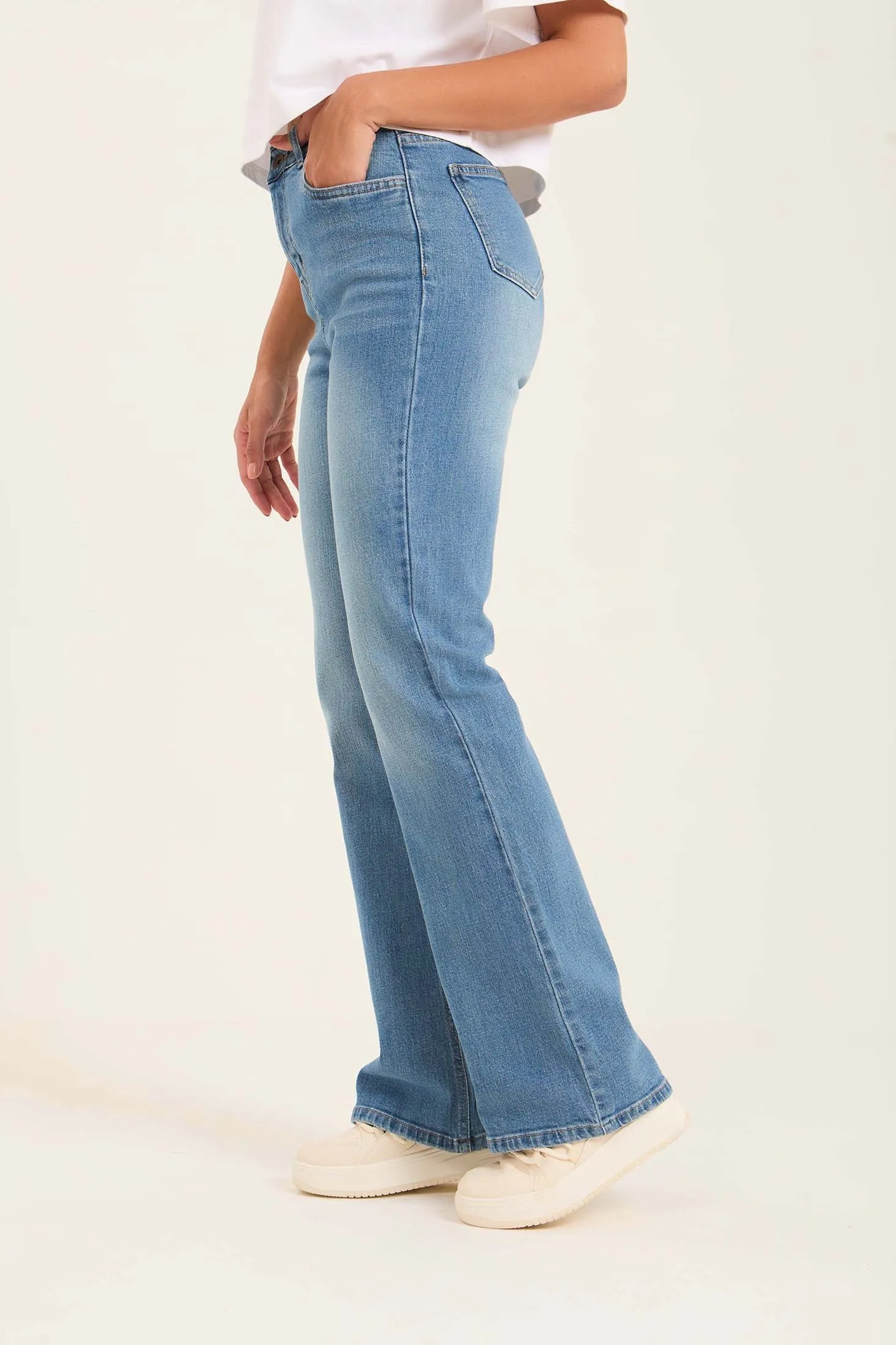 Women Denim Flared Pants Cotton Light Wash