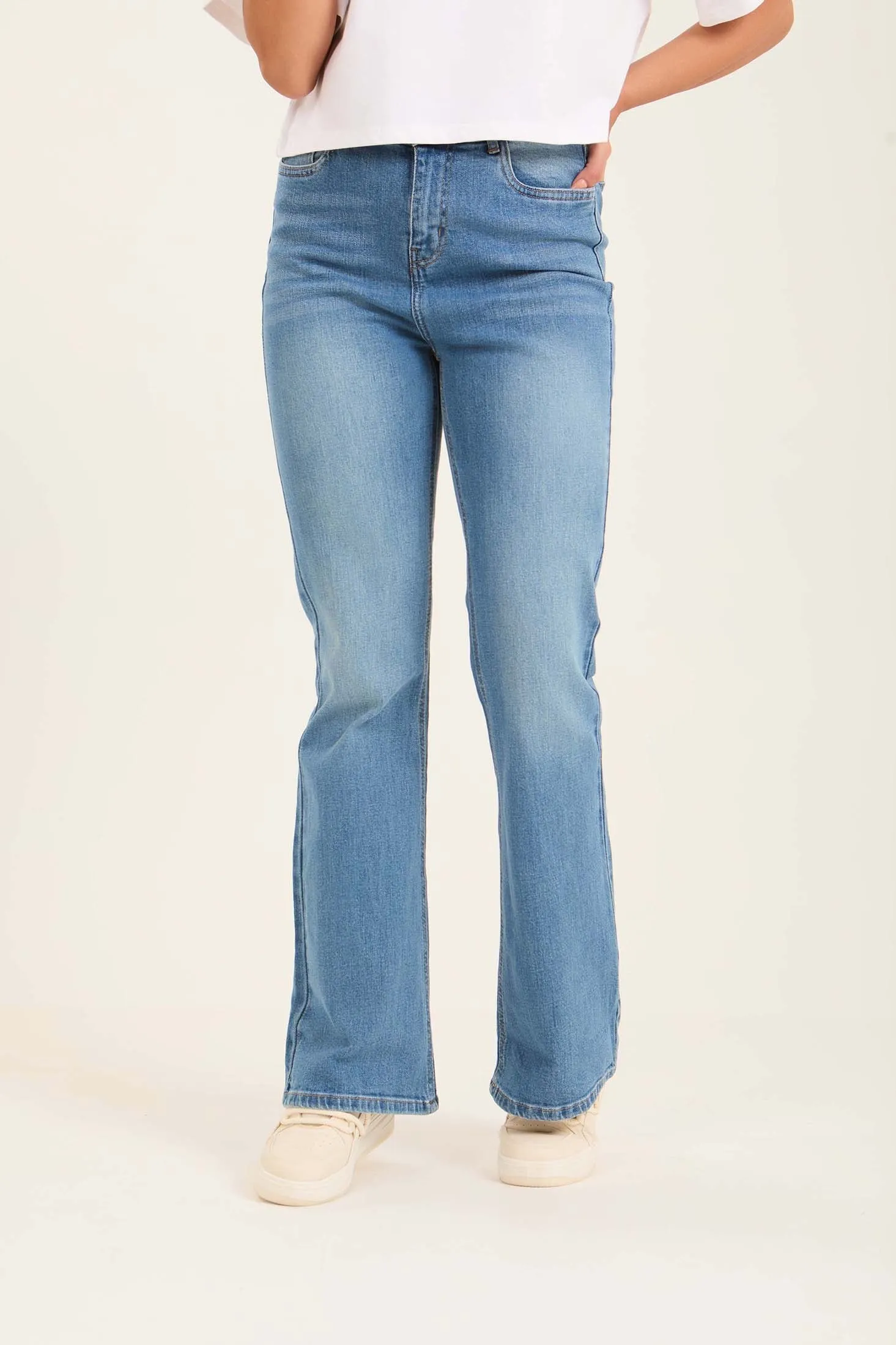 Women Denim Flared Pants Cotton Light Wash