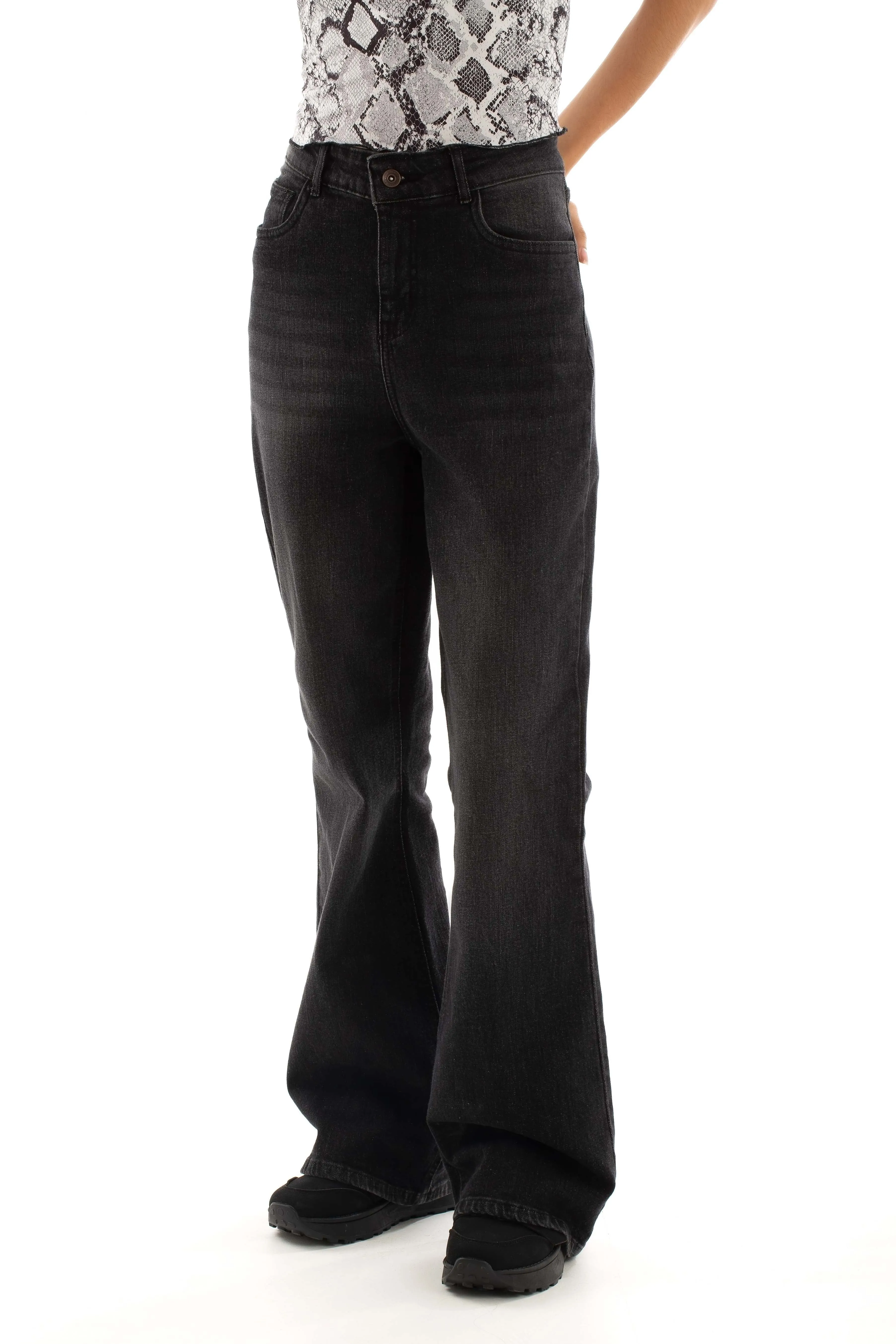 Women Flared Pants Black Black Wash