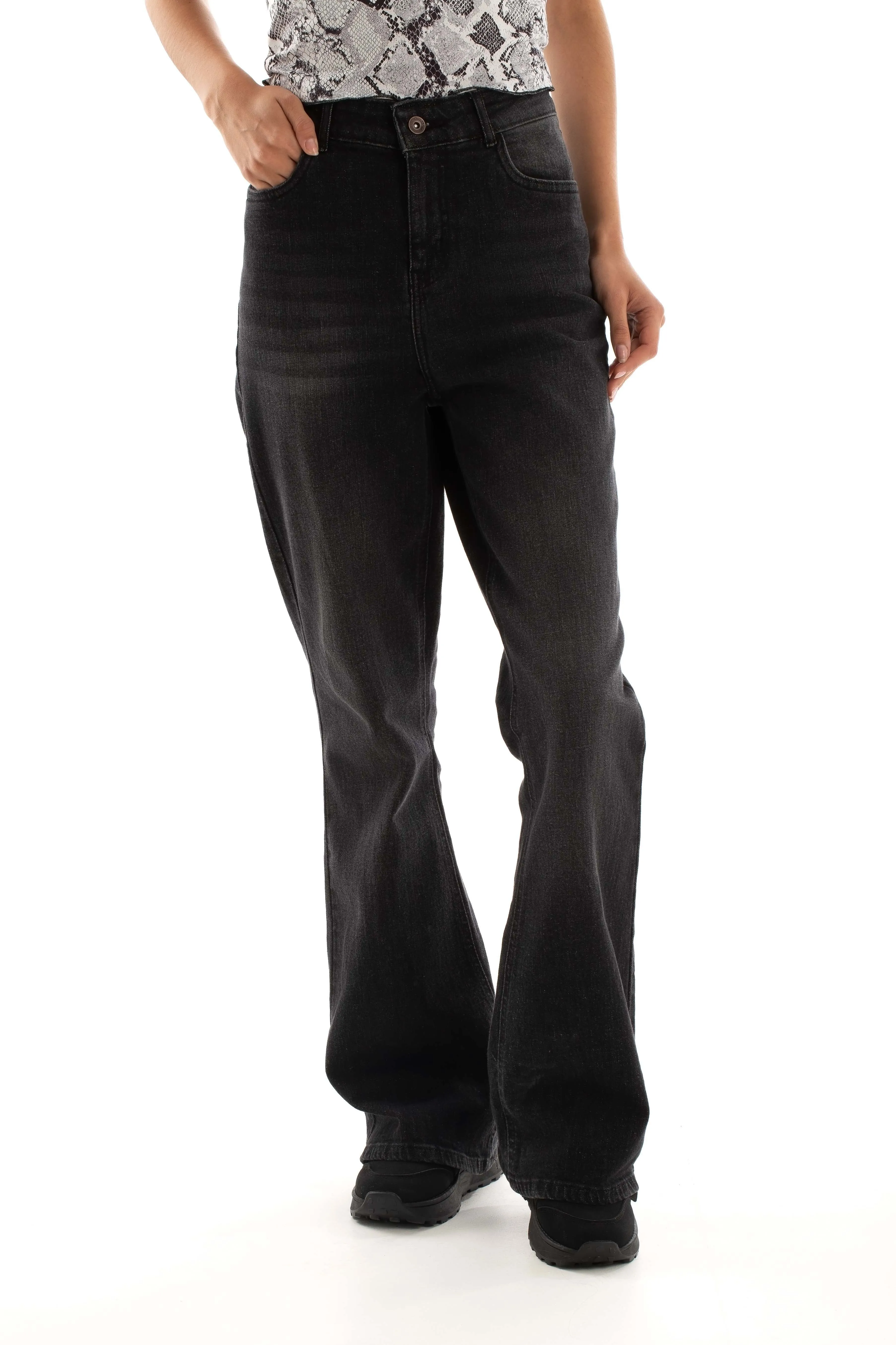 Women Flared Pants Black Black Wash