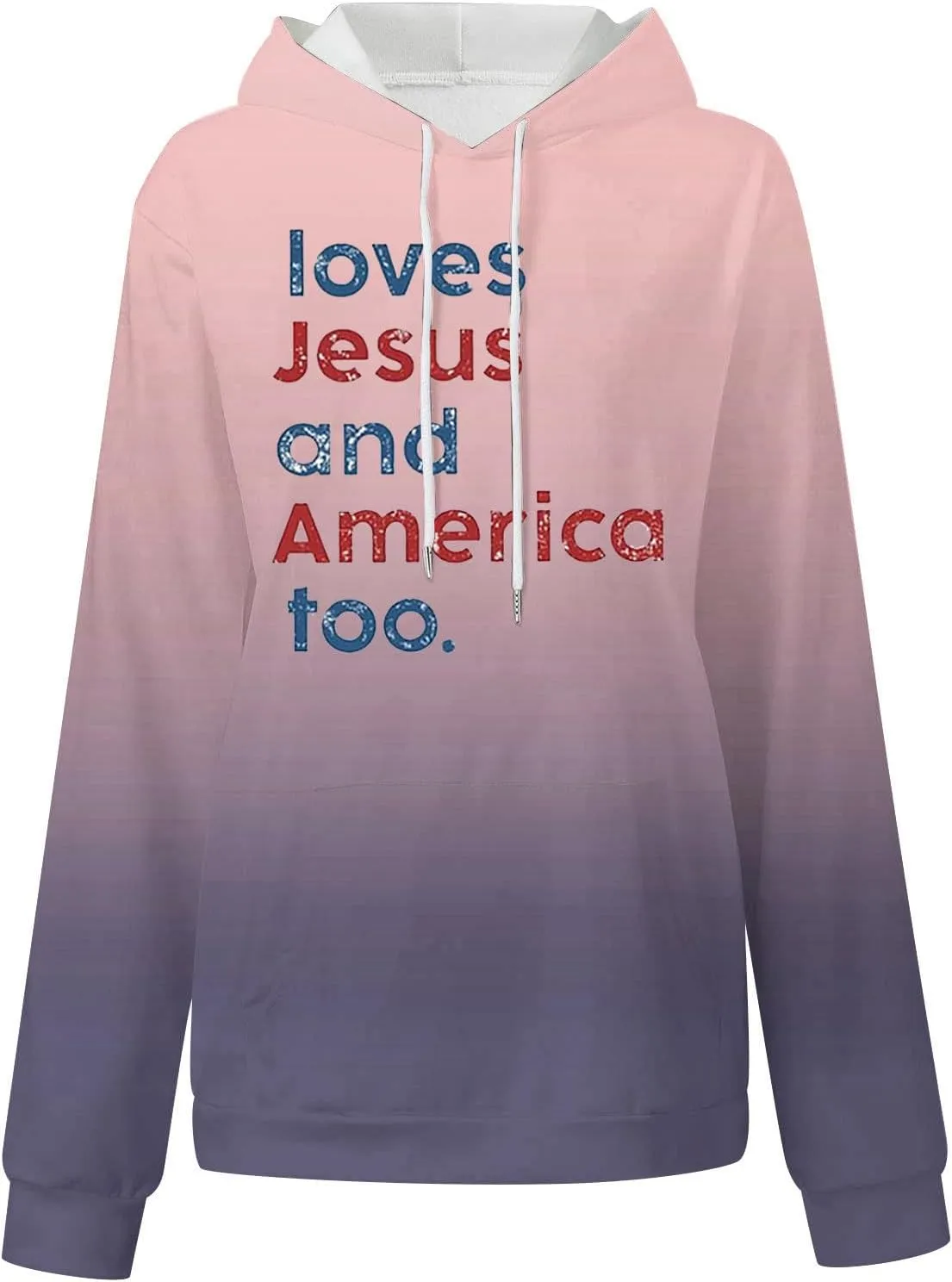 Womens Oversized Hoodies Gradient Letter Print Long Sleeve Drawstring Pullover Sweatshirt with Pockets Fall Clothes